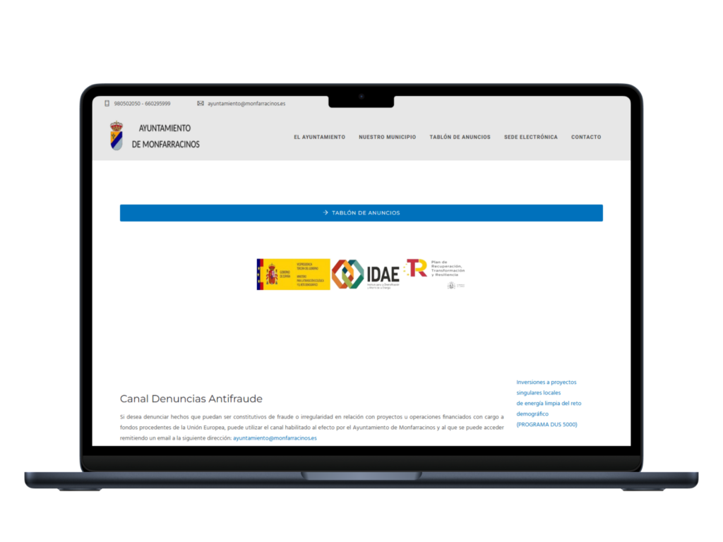 Diseño web Ayjntamiento Monfarracinos Portátil