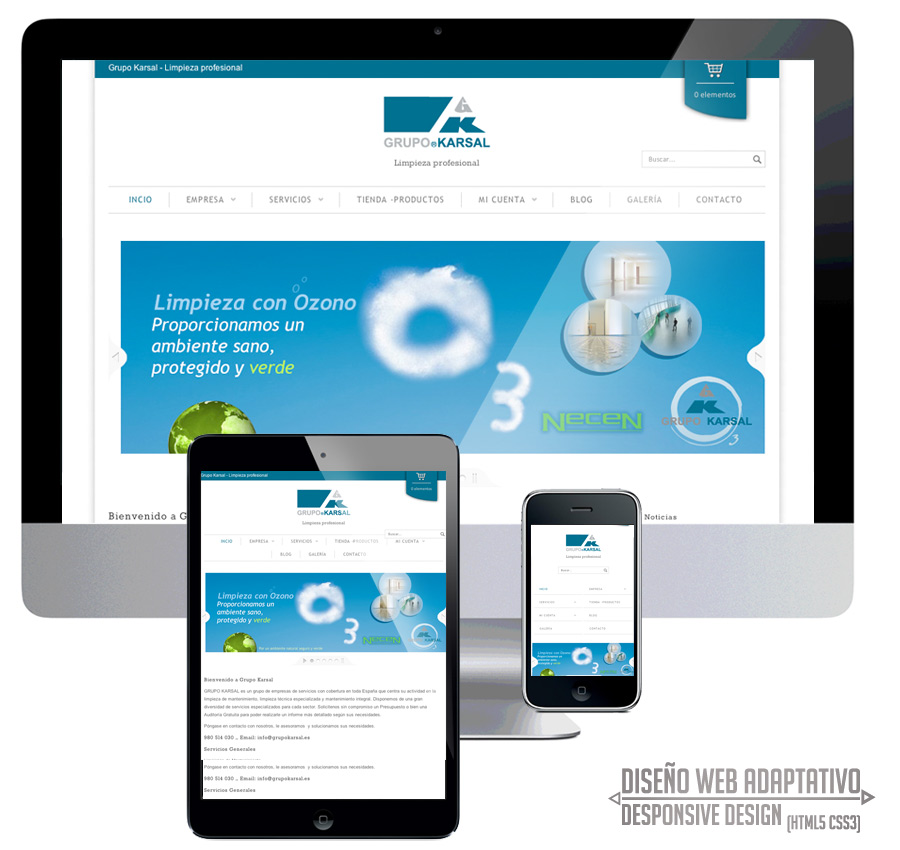 Página web, con tienda virtual para empresa de limpieza Grupo Karsal